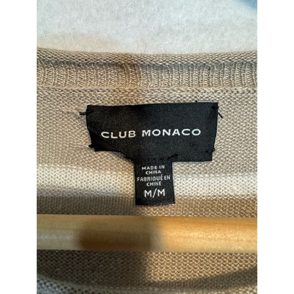 Club Monaco Sweater Womens Medium Striped Linen Blend Long Sleeve Beige Ivory - Picture 9 of 9
